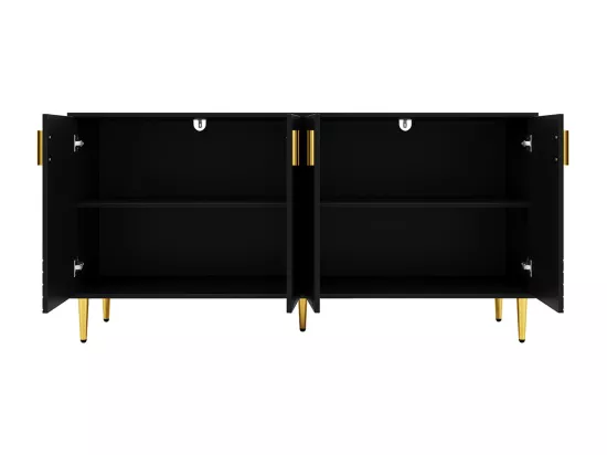 Buffet noir (152 x 40 x 75 cm), design unique en forme de vague, poignées et pieds dorés