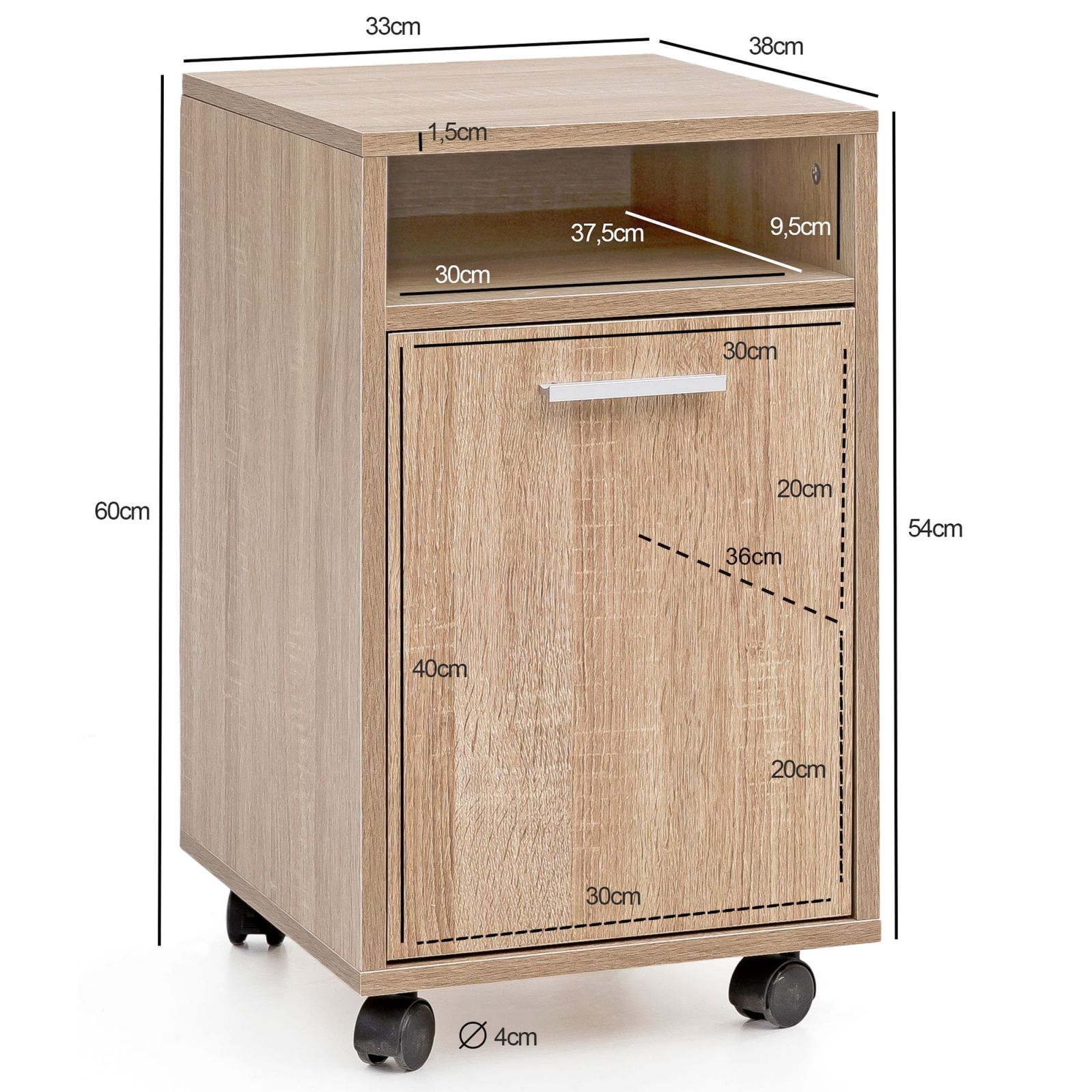 Rollcontainer - Sonoma Eiche - eine Tür - 33 cm breit