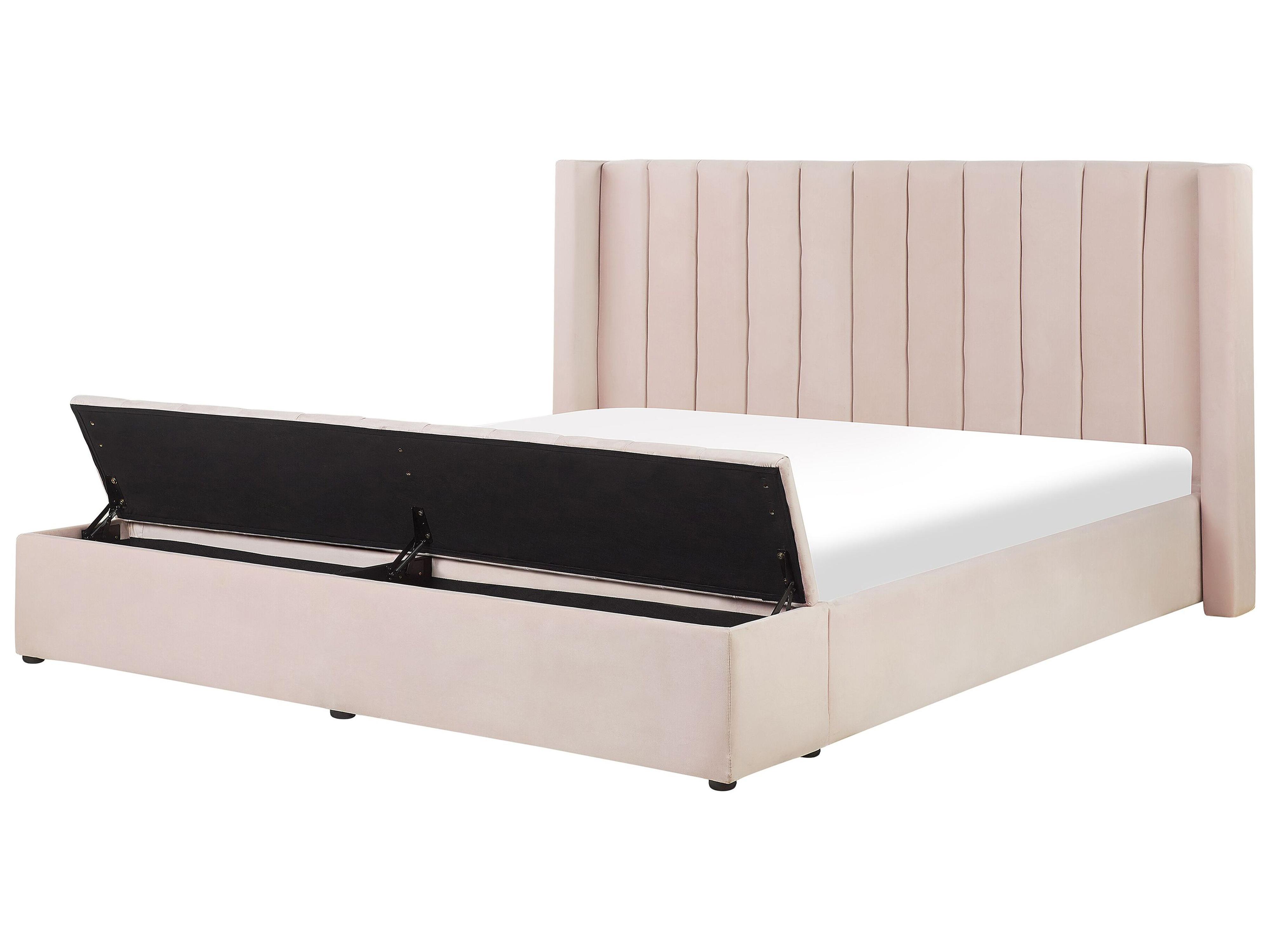 Waterbed met opbergbank Fluweel NOYERS 180 x 200 cm Pastelroze