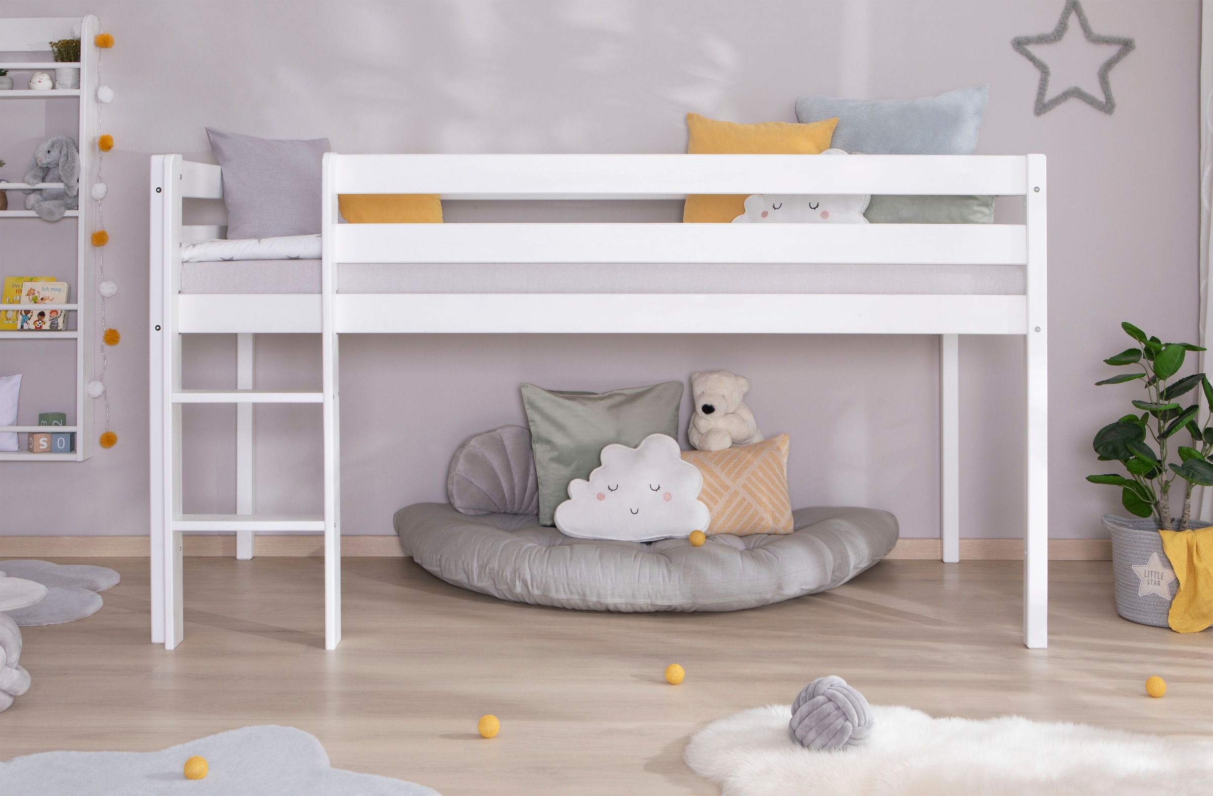 Ticaa Hochbett »Malte, FSC®-zertifizierte Kiefer« 90x200cm Liegefläche, Höhe 114cm,  mit Rollrost