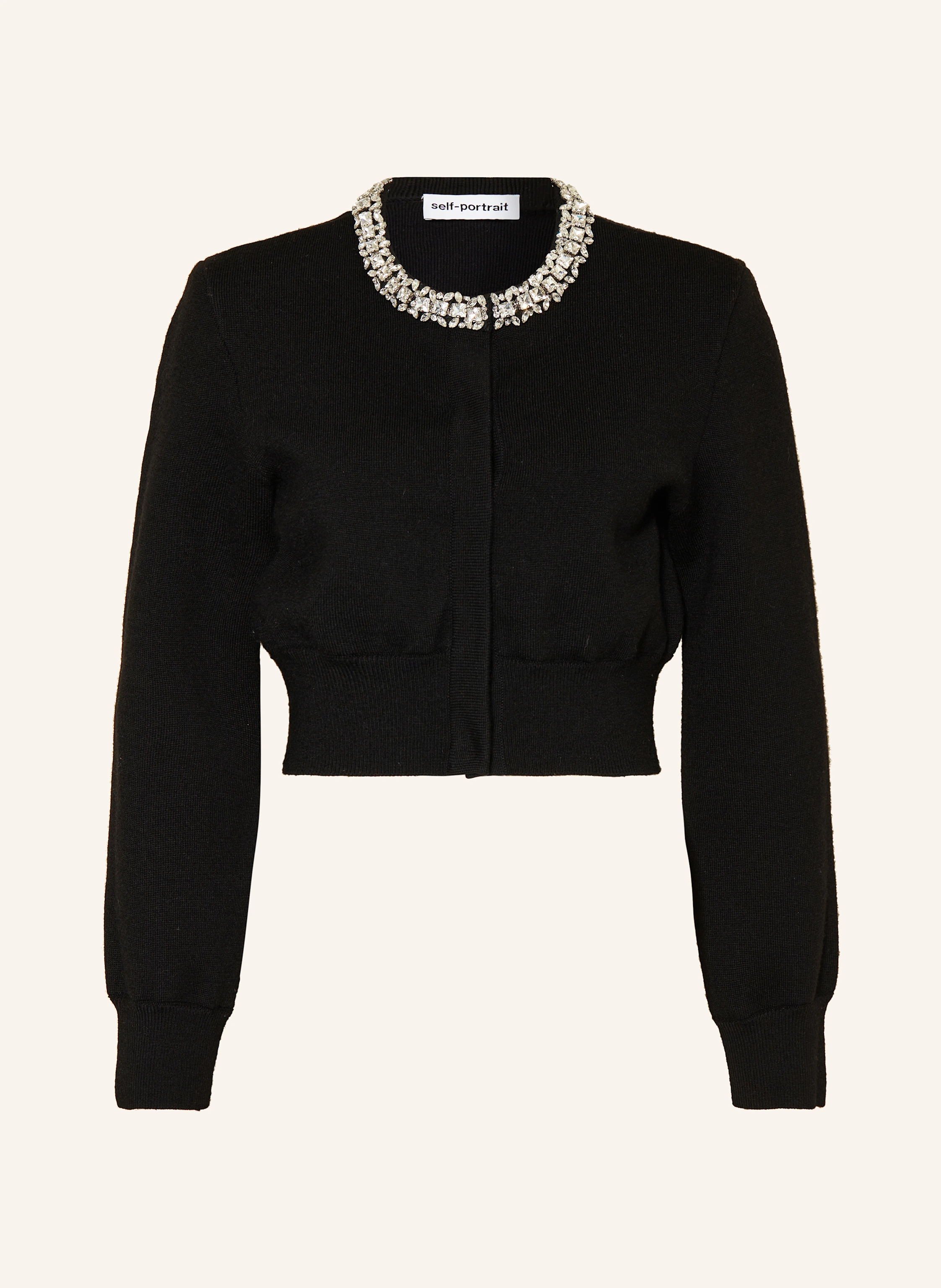 self-portrait Cropped-Strickjacke mit Schmucksteinen