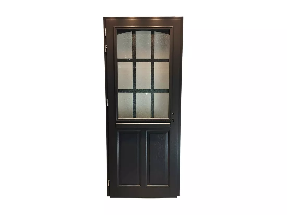 Porte D'Entrée Bois Vitrée, Alicia, Gris Ral7016, H,215Xl,90 P, Droit Cote Tableau + Poignée Et Barillet( Ref 010723No)