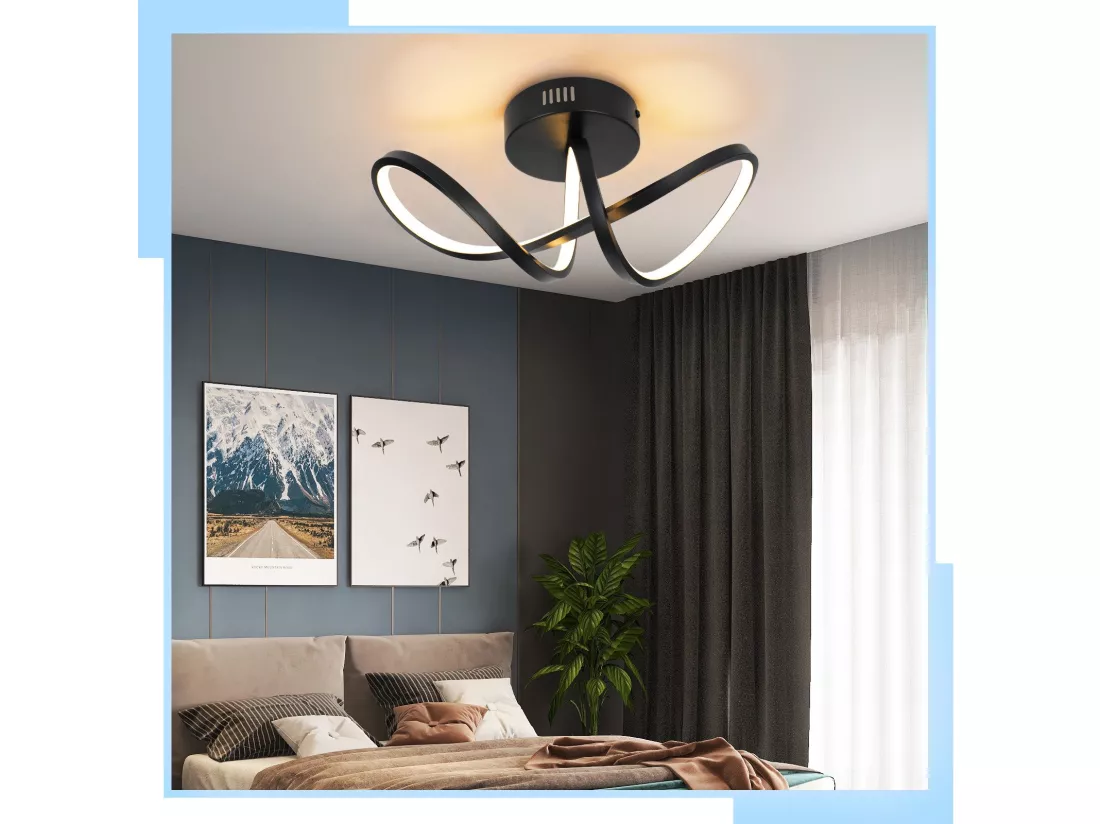 NETTLIFE Plafonnier LED salon moderne noir 12W intérieur 3000K LED blanc chaud intégré en permanence