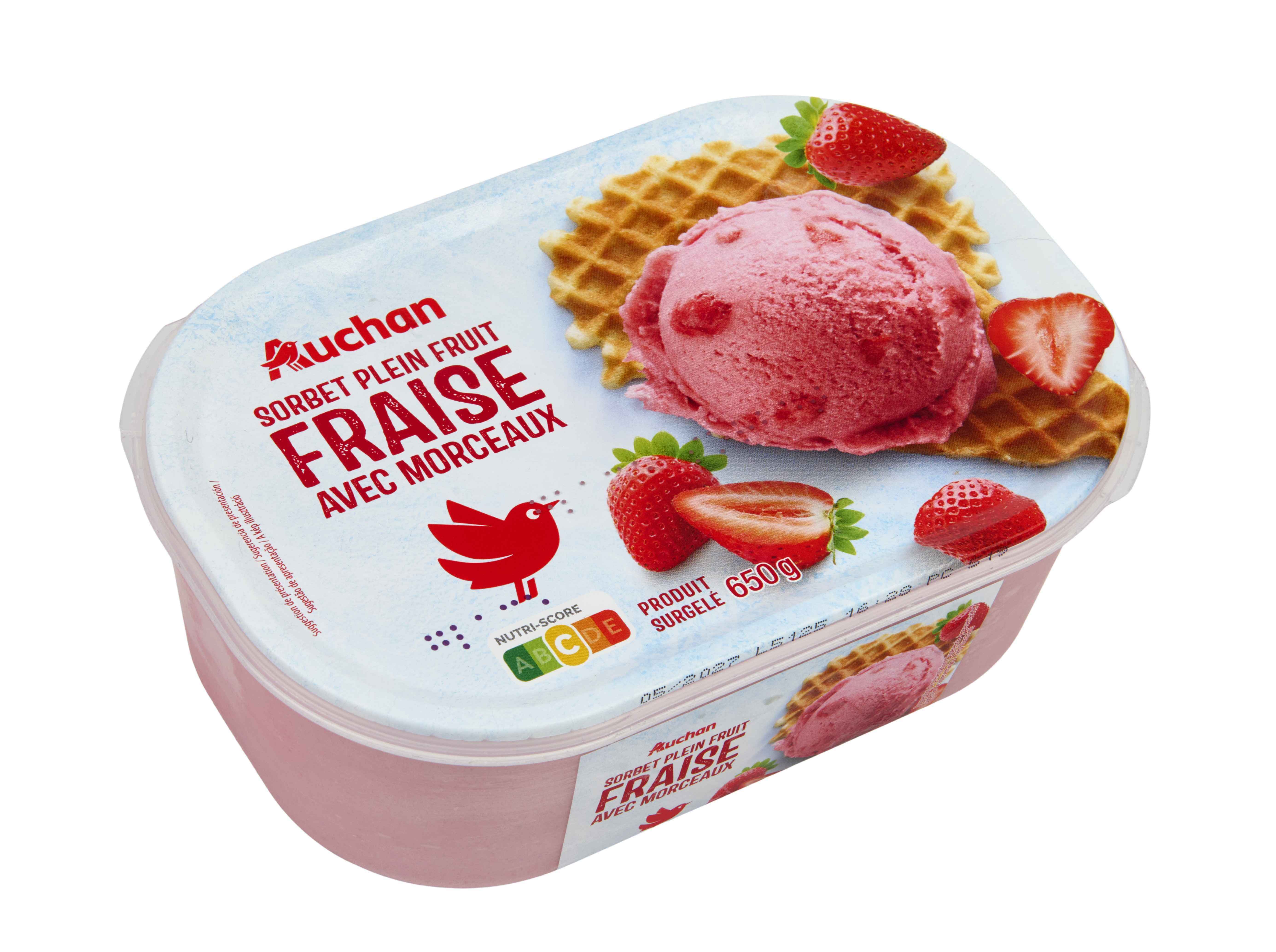 SORBET AUCHAN MORANGO C/PEDAÇOS 1L