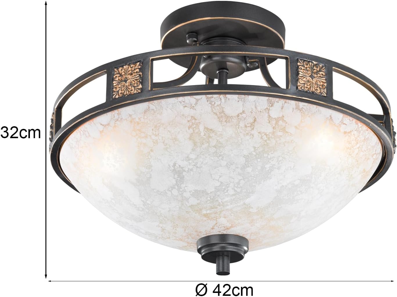 Trio Leuchten LED Deckenleuchte Quinta 608100324, Metall rostfarbig, Glas champagnerfarbig, exkl. 3x E27