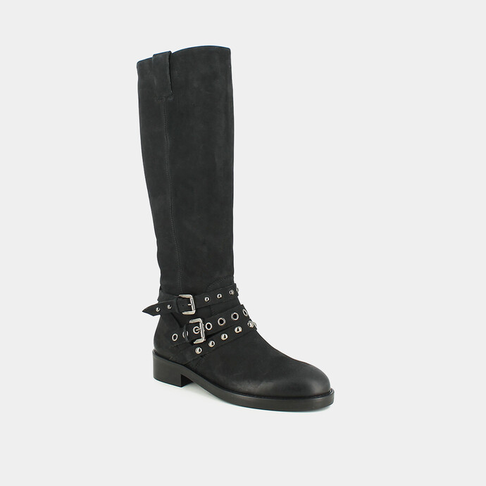Bottes en nubuck noir  à bouts ronds effet vintage