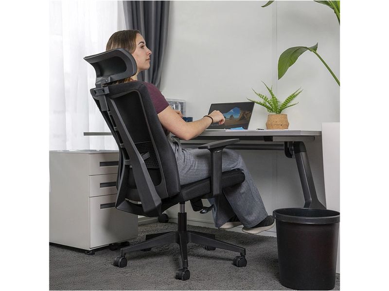 Contini Bürostuhl ErgoFlex Schwarz Drehbarer Stuhl mit Armlehnen und Kopfstütze