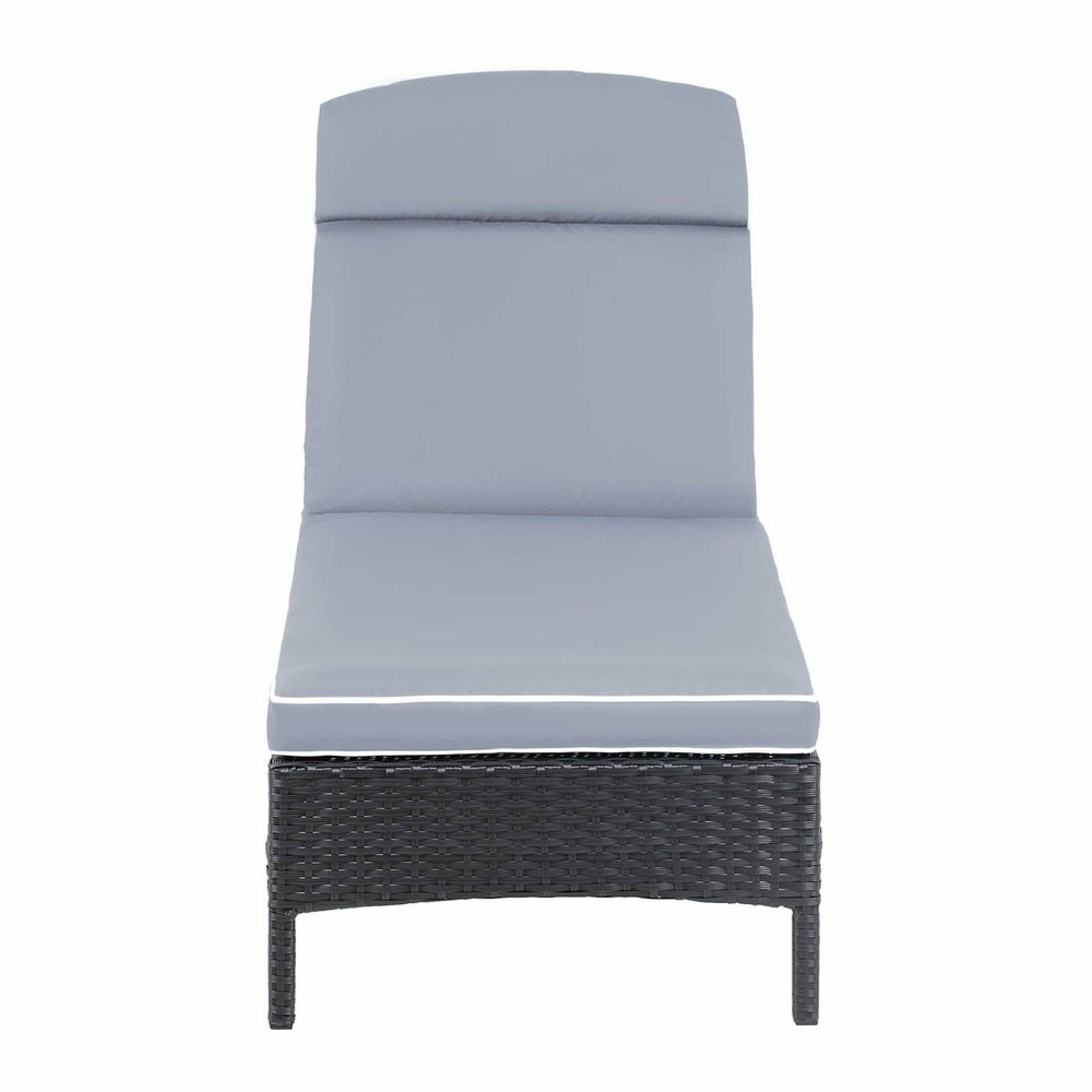 Chaise longue de jardin transat de plage bain de soleil bronzage en rotin avec coussin (armature en acier, coussin confortabl