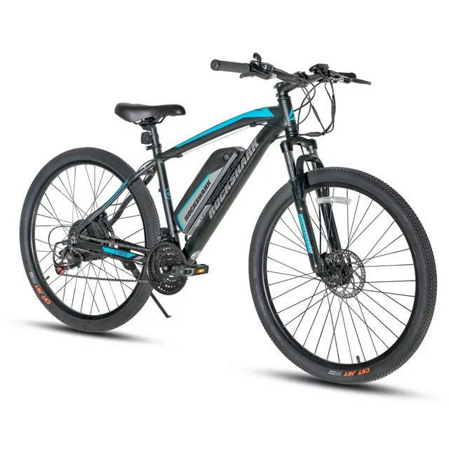 Bicicleta elétrica Hiland Rockshark, mountain bike elétrica de alumínio, aro 26/27,5, 350W, velocidade máxima de 32 km/h, para adultos, com câmbio Shimano de 21 velocidades, freio a disco, suspensão dianteira e bateria removível de 36V 10,4Ah.