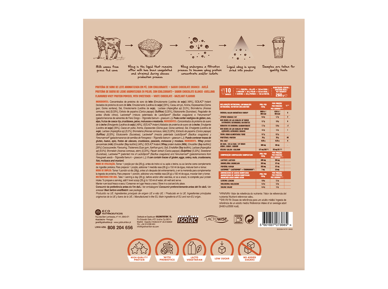 PROTEÍNA GOLDNUTRITION TOTAL WHEY CHOCOLATE BRANCO AVELÃ 260G