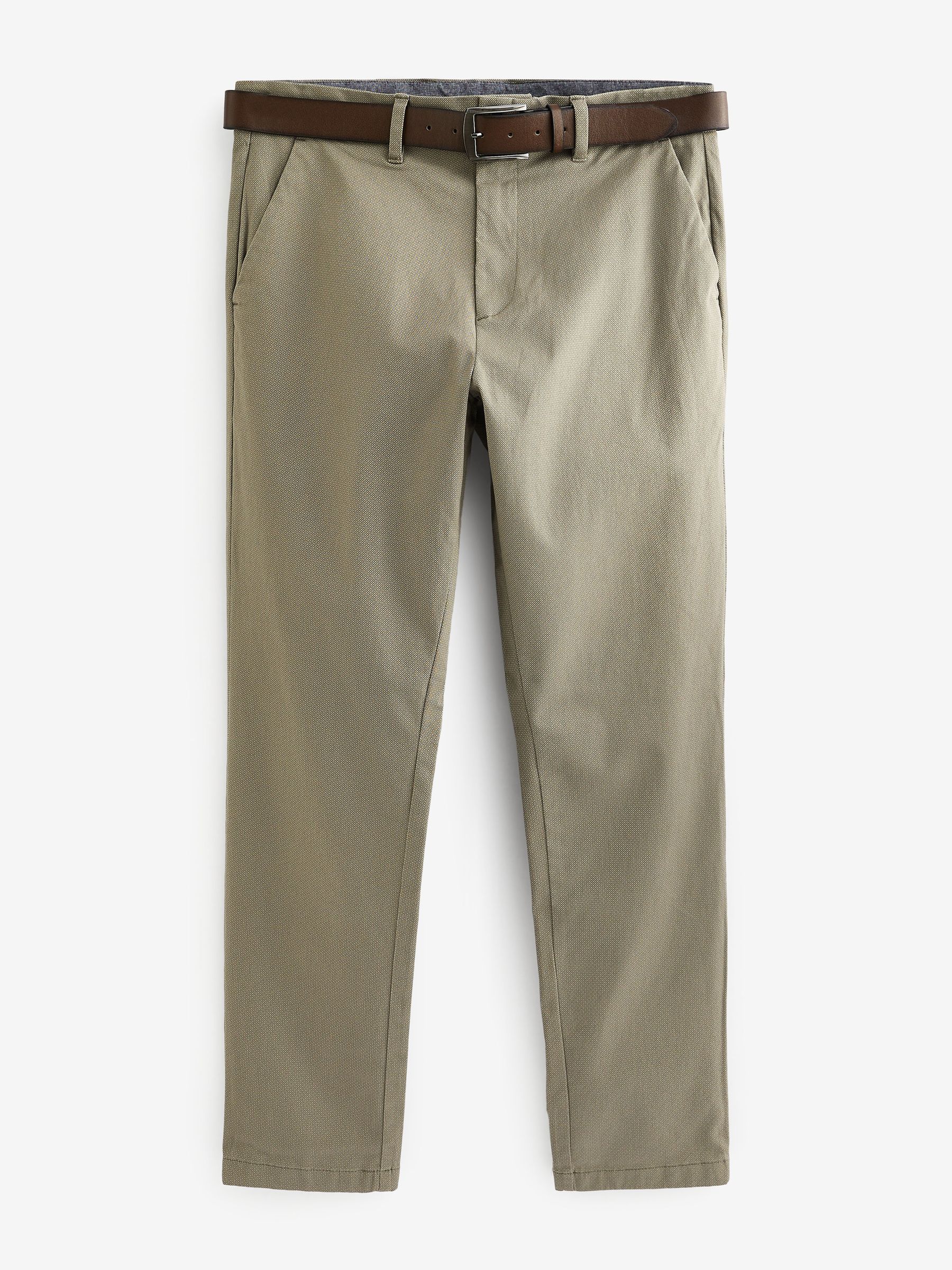 Pastelgeel - Straight fit - Zachte chino met print en riem