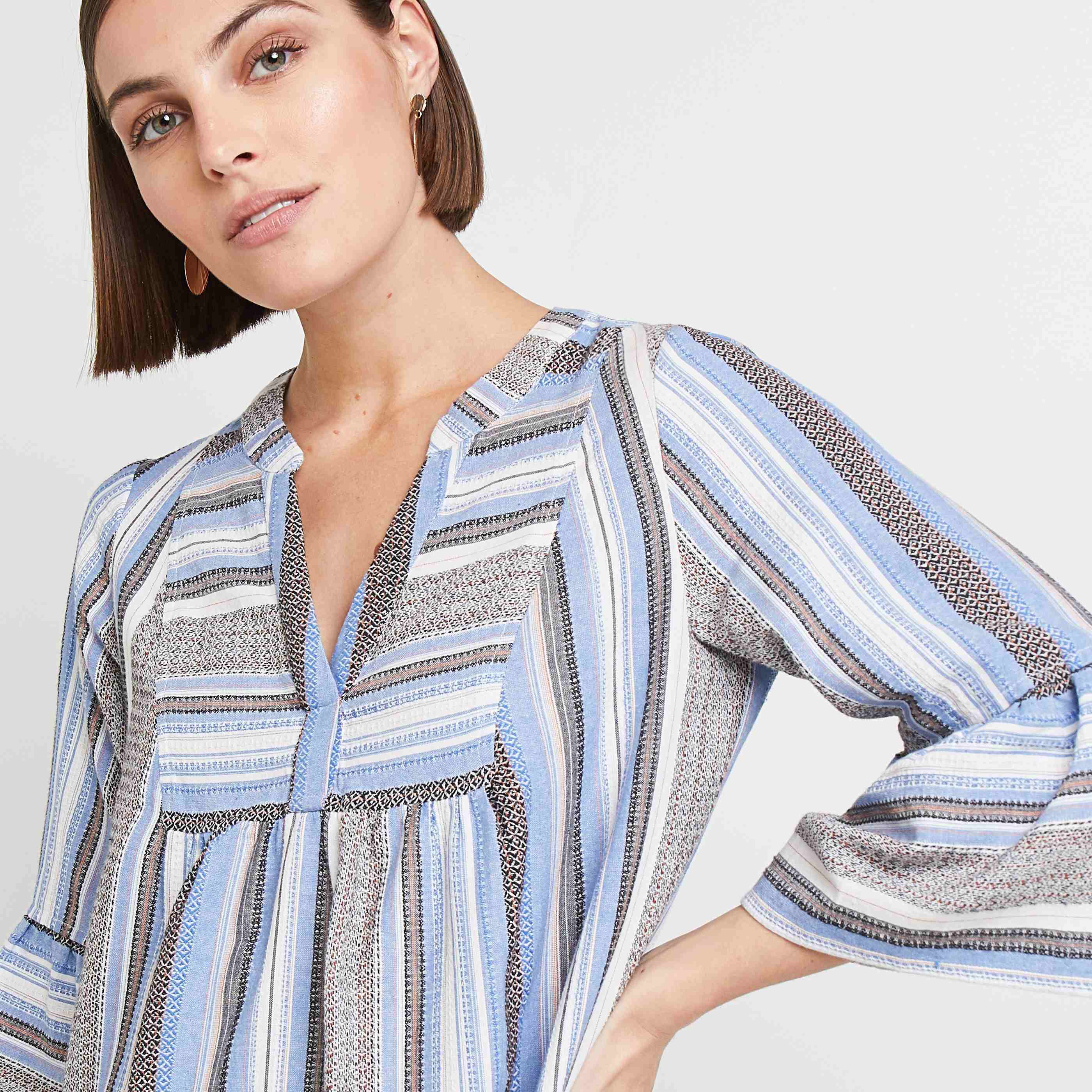 Robe genoux rayée femme - BLEU CLAIR