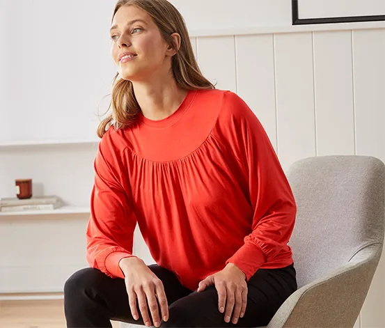 Blusenshirt mit Raffung, orange-rot