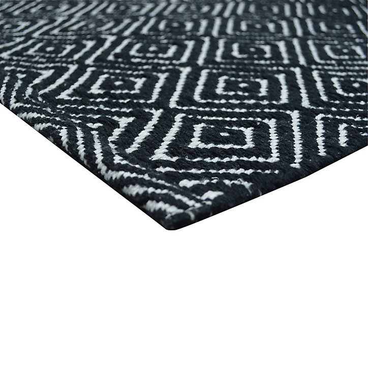 Tapis coton Diamond GoodHome 80 x 150 cm noir et blanc