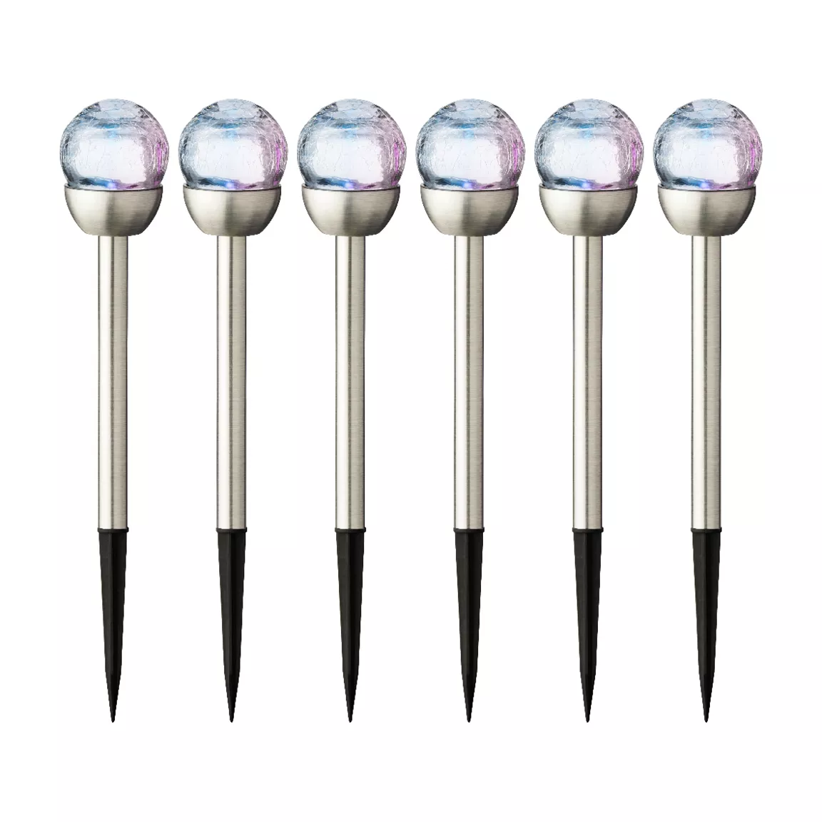 Lot de 6 bornes de jardin solaires (H24,5 cm) Verre craquelé Multicolore