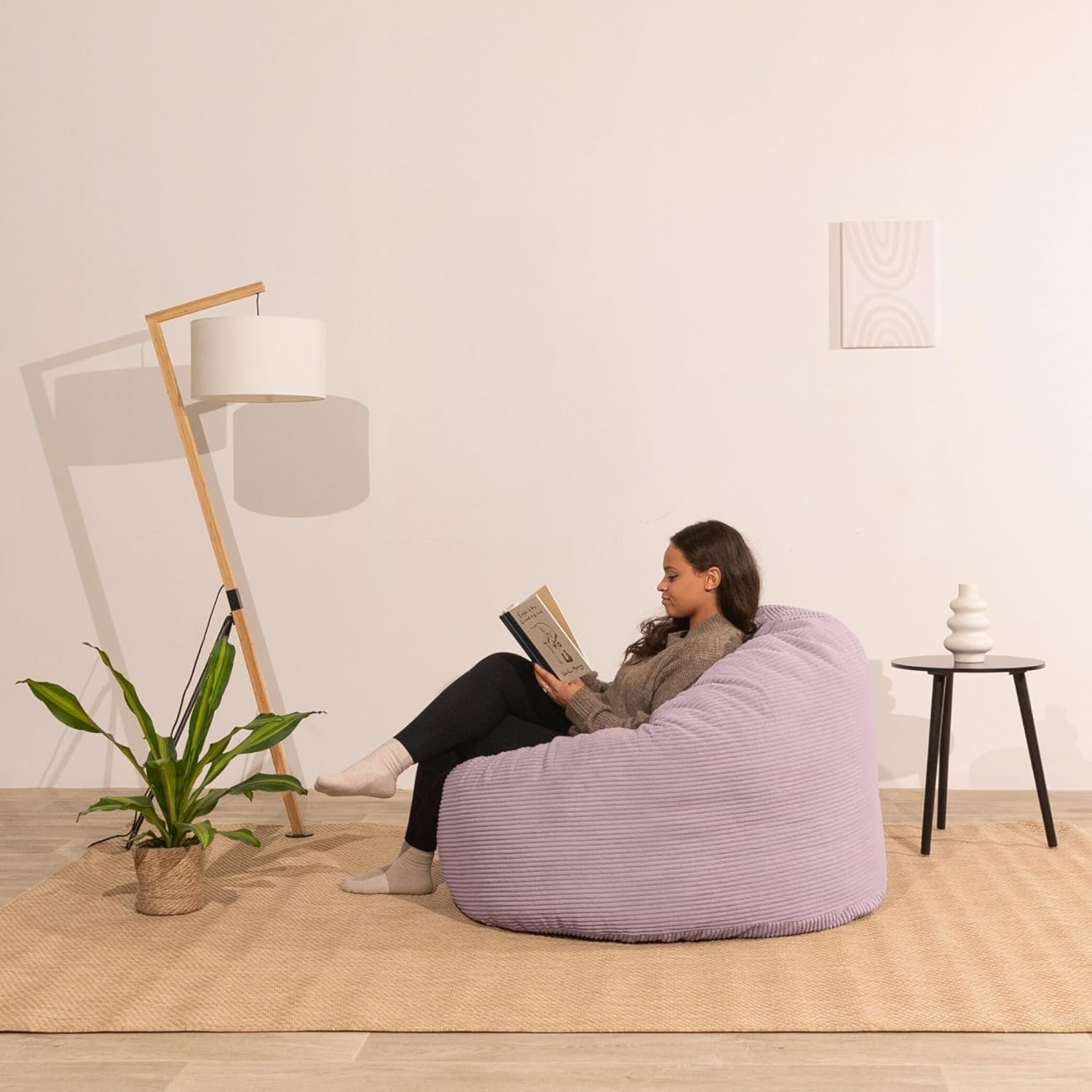 bananair - Sitzsack aus Cordstoff Breit Gerippt für Erwachsene und Kinder - Weich, Bequem und Elegant - Optimale Unterstützung - Sitzsack Sessel XXL mit Füllung, Bean Bag (100 cm, Lila Flieder)