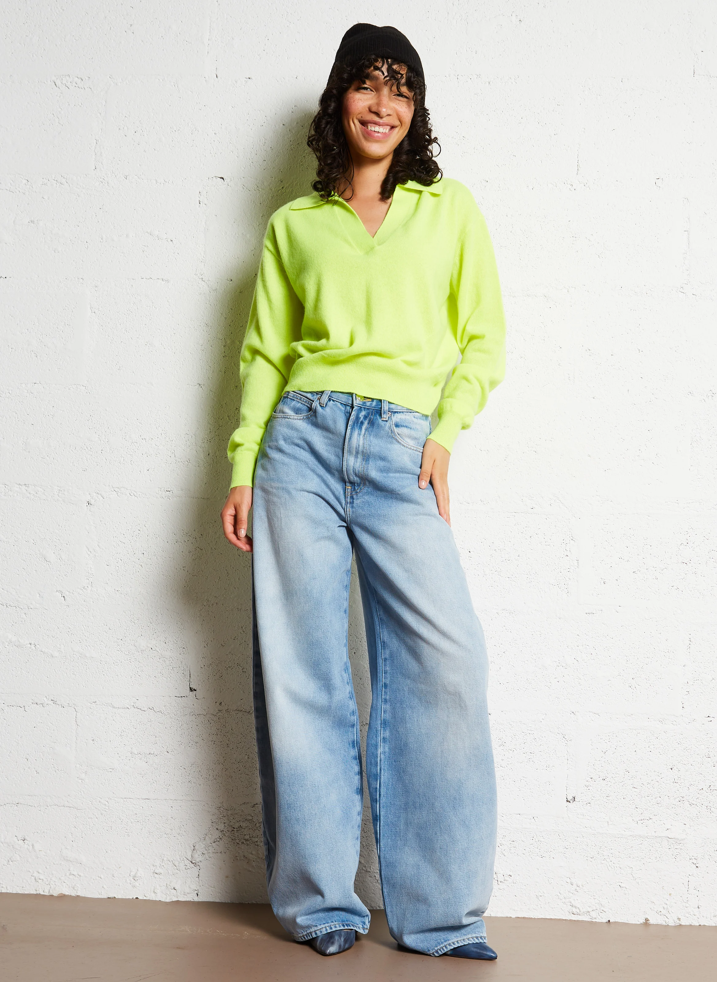 AMYPOLO - Pull oversize col polo en cachemire | Jaune