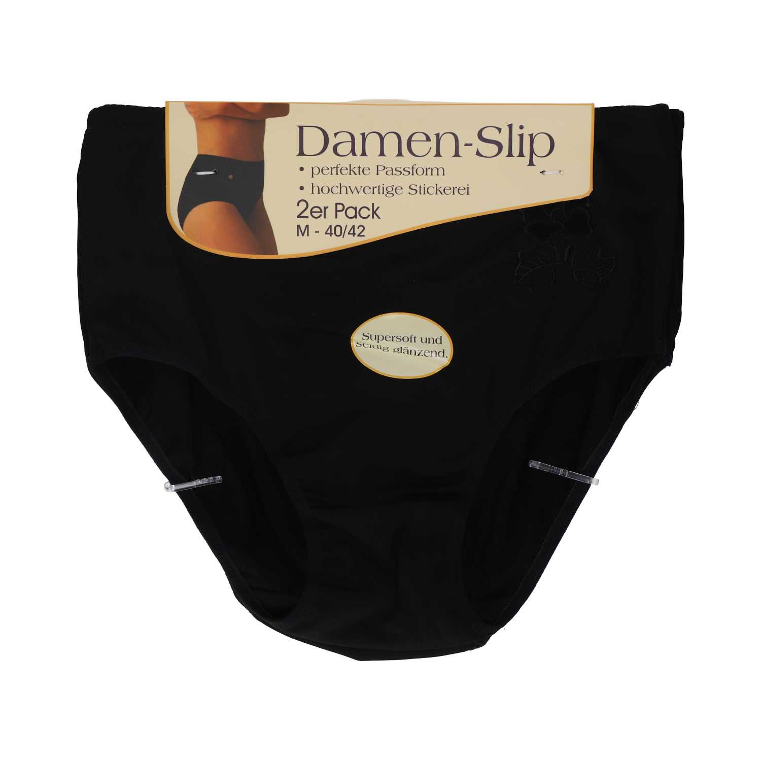 Damen Slip Microfaser mit Stickerei Gr. 40/42–52/54 unifarben 2er 4fach