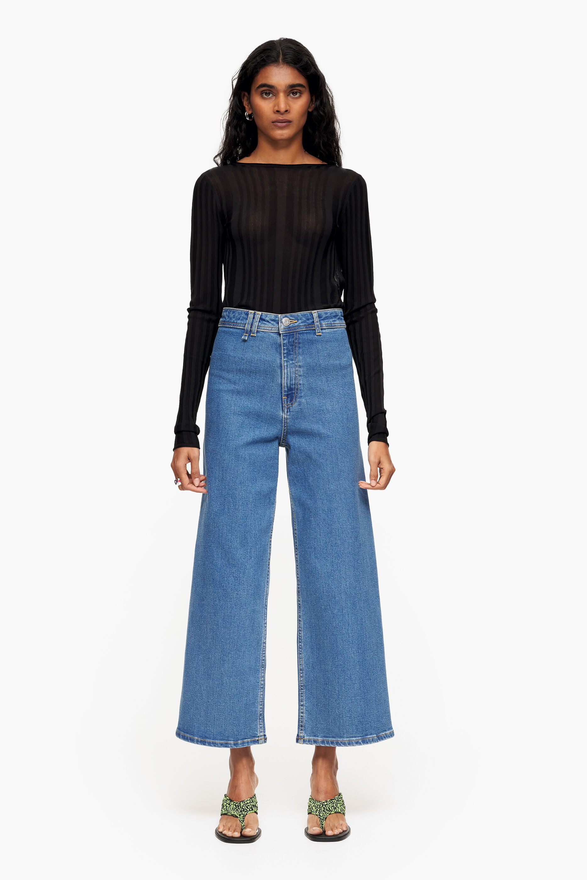 CULOTTE - Calça jeans azul de cintura alta