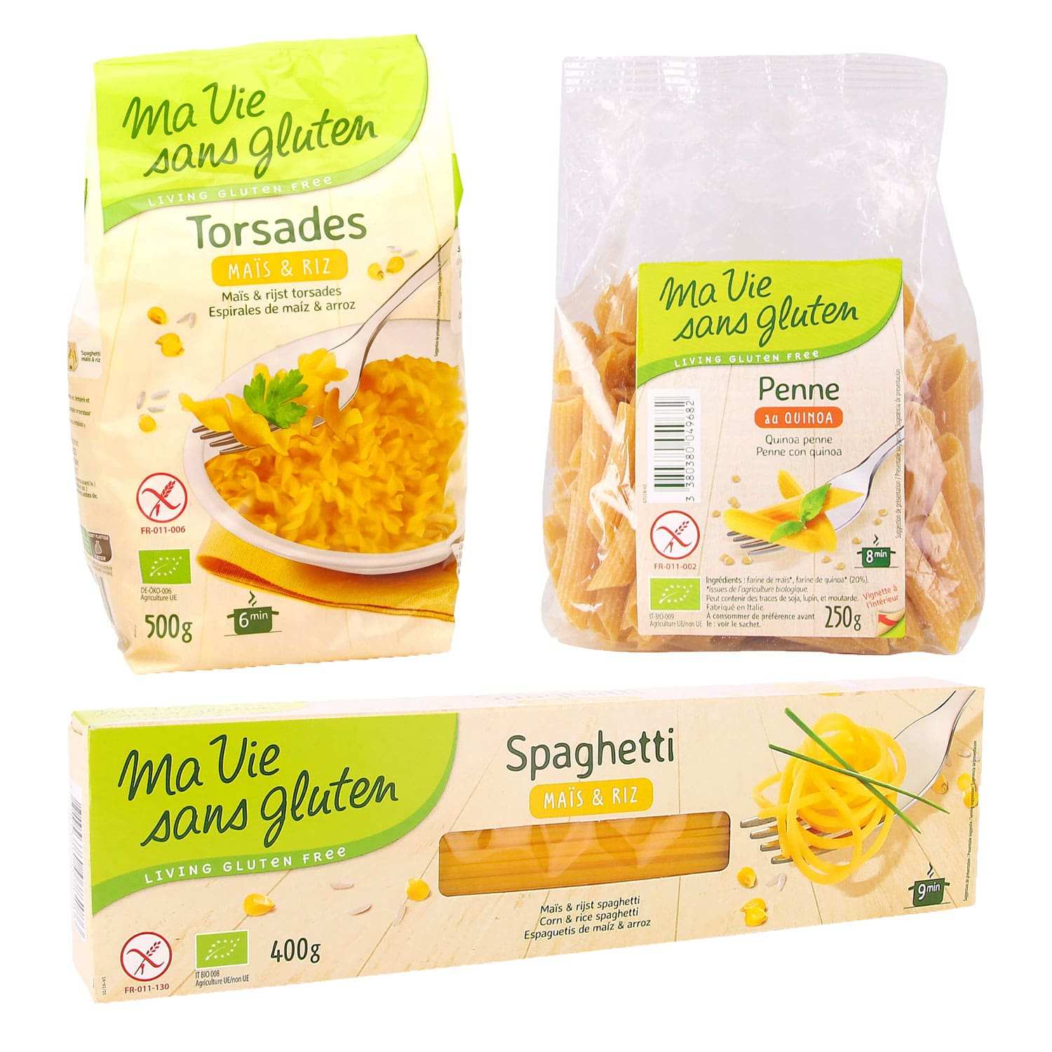 Assortiment de pâtes bio et sans gluten