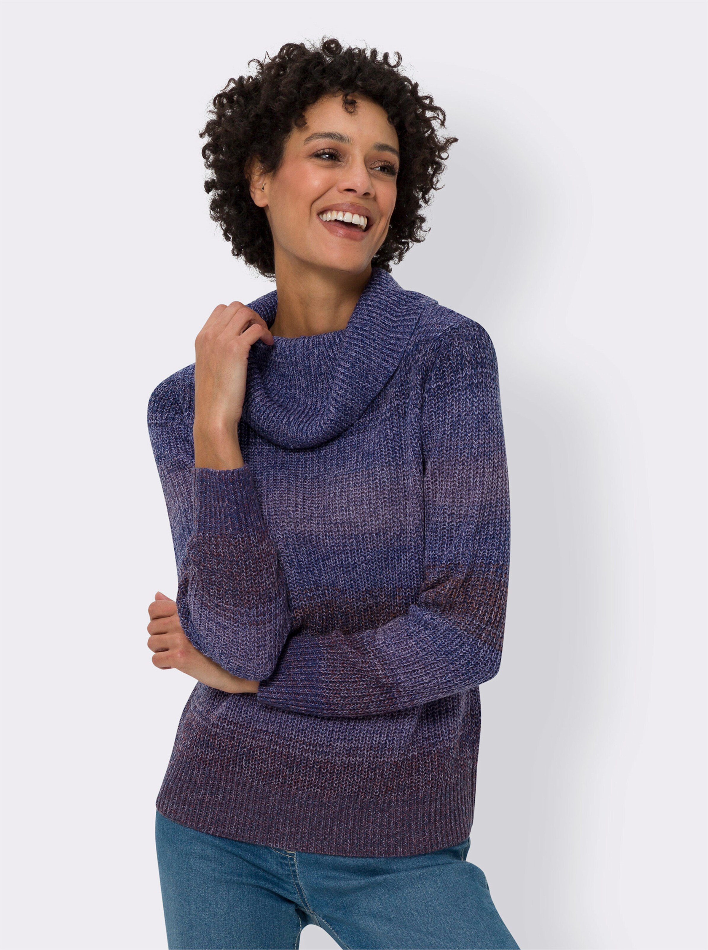 Rollkragenpullover mit Melange-Streifenmuster