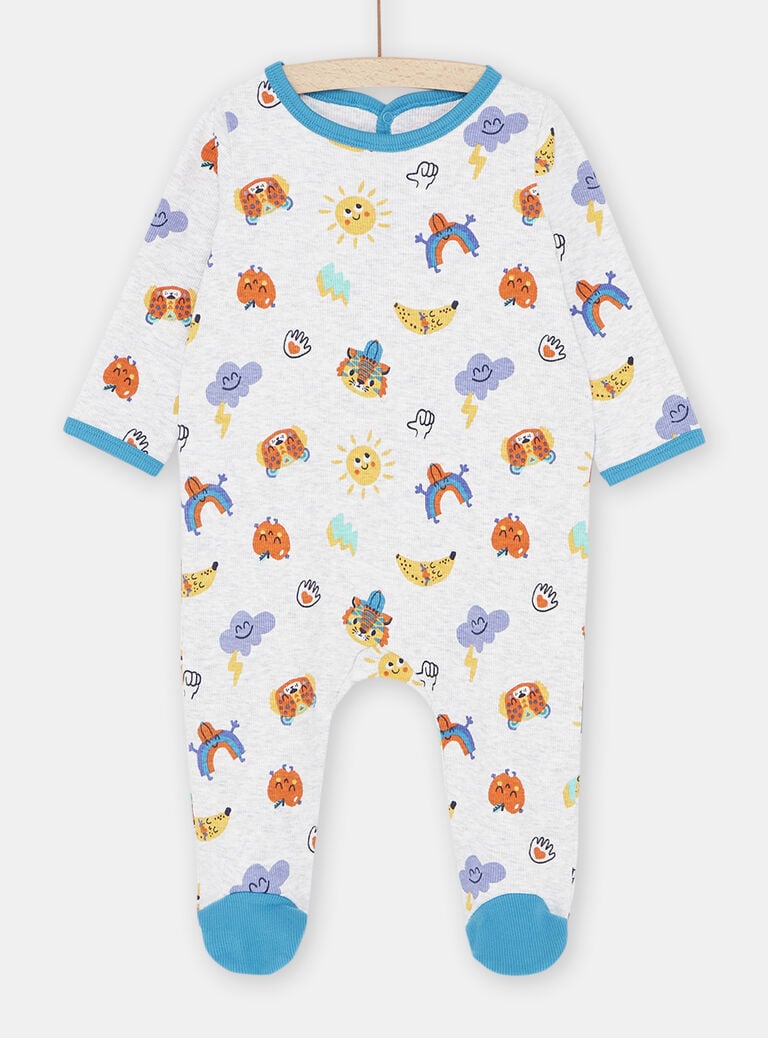 Grenouillère gris chiné à imprimé fantaisie bébé garçon