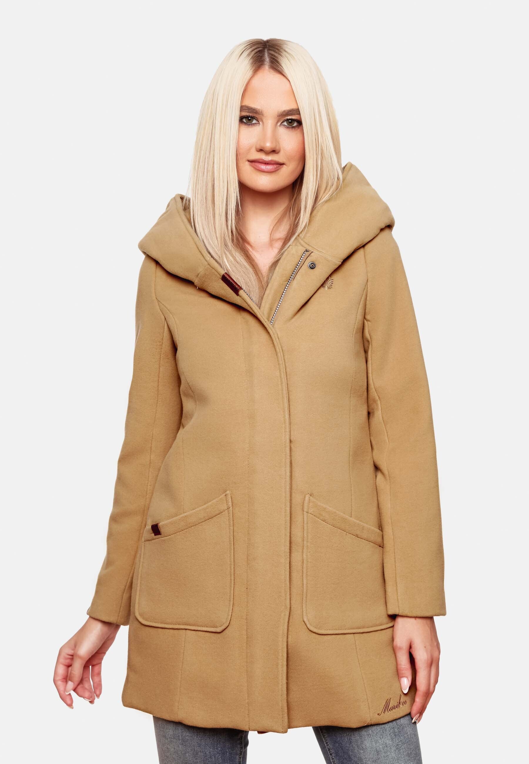 MARIKOO Damen Hochwertiger Wintermantel Mantel Trenchcoat Mit Kapuze Maikoo