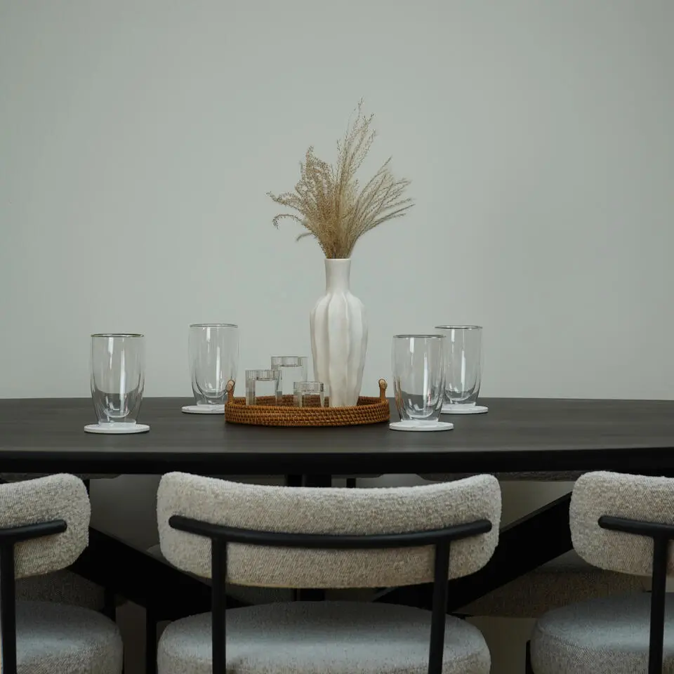 QUVIO Eettafel Sofia – Ovaal – 220x100 cm – Kruispoot – Zwart