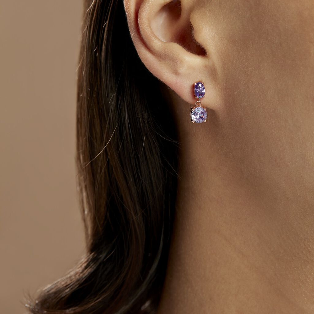 Boucles D'oreilles Pendantes Argent Rose Brenna Oxydes De Zirconium