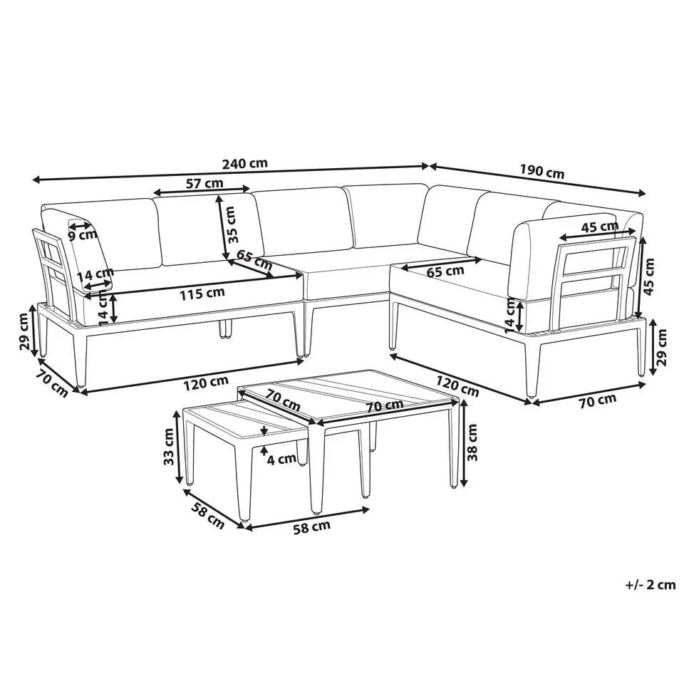 RIMA III - Loungeset voor 6 - Lichtbeige - Aluminium