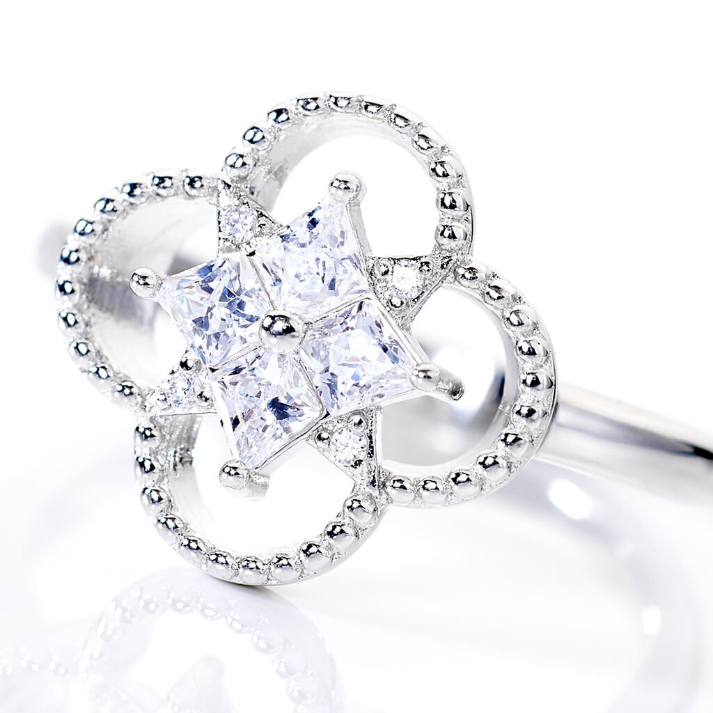 Bague Laetizia Fleur Argent Blanc Oxyde De Zirconium