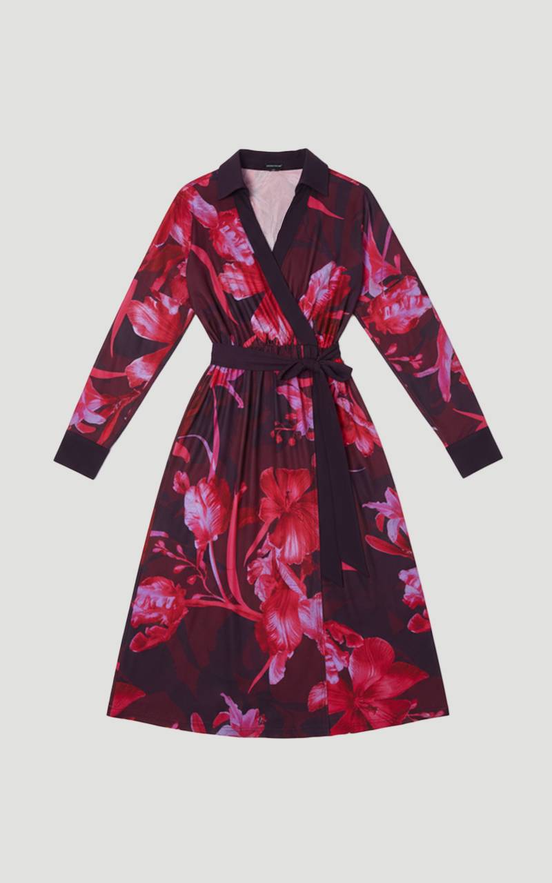 KarenMillen Robe Longue en Crêpe à Imprimé Floral avec Ceinture Nouée