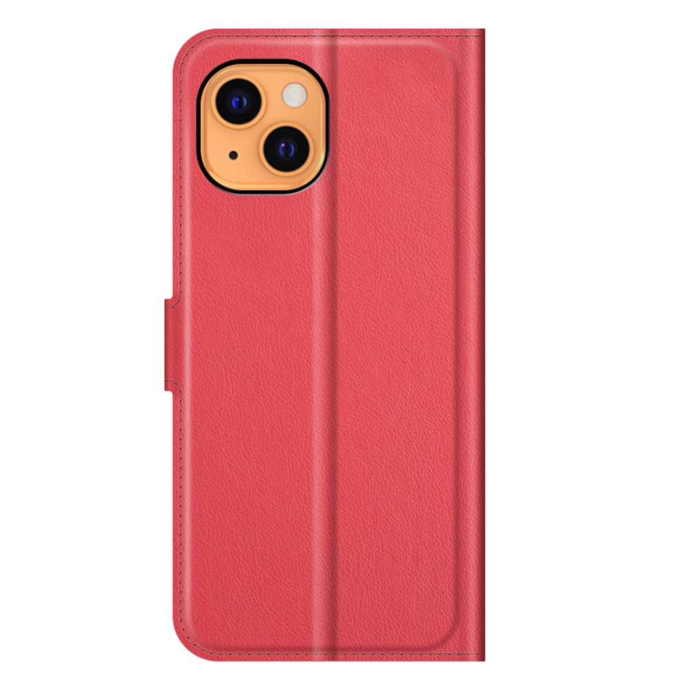 iPhone 13 Leder Tasche Flip Cover Litchi Look - Rot