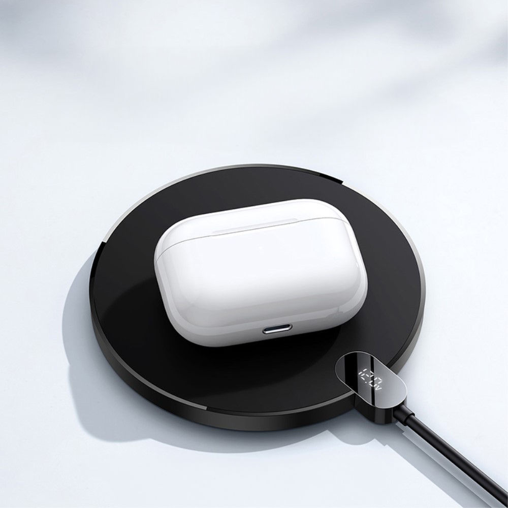 (15W) Qi Wireless Charger Induktionsladegerät mit LED Display - Schwarz