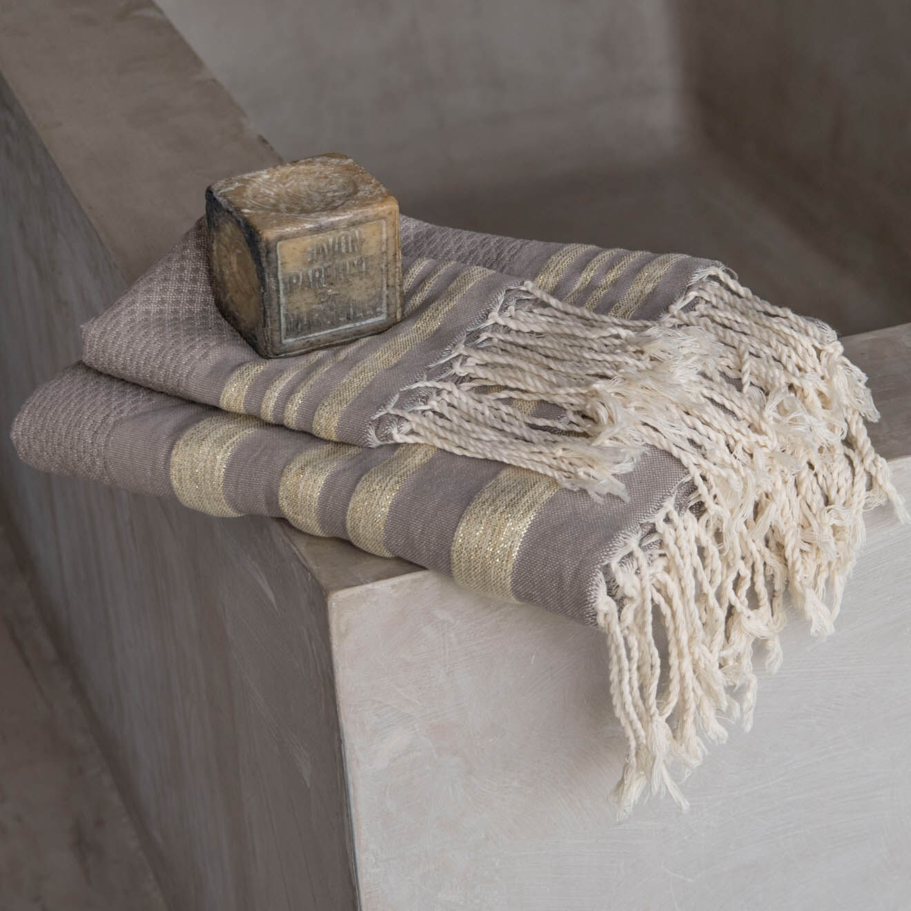 Febronie Set de salle de bain Lurex Hamptons taupe clair/doré - 3 pièces