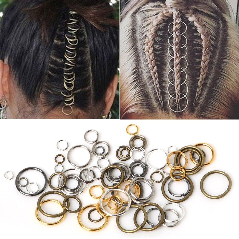 (300er Set) Metall Haar Ringe Hair Charms in 2 Grössen - Gold / Silber / Bronze
