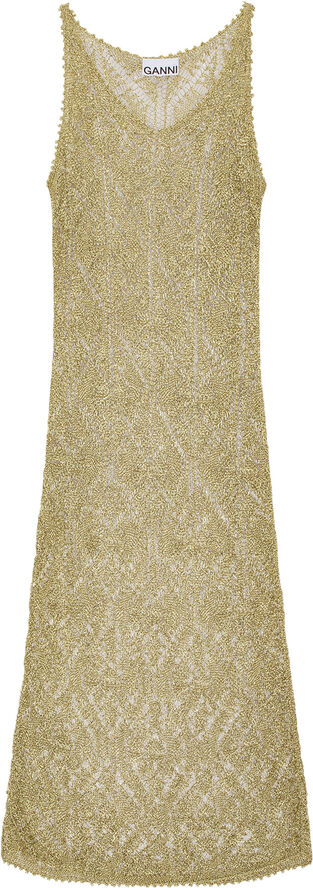 Ganni Metallic Strap Dress Golden
