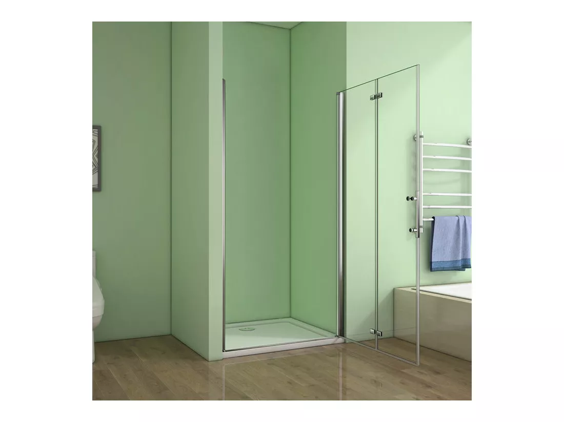 Porte de douche pivotante et pliante porte de douche 76x195cm en 6mm verre trempé anticalcaire