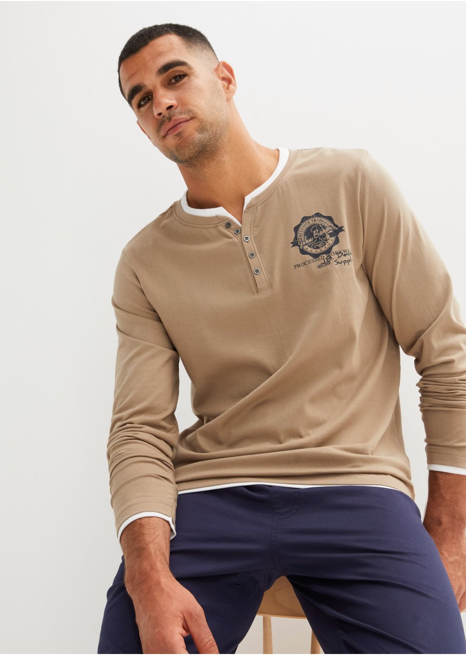 Lot de 2 T-shirts col Henley à manches longues