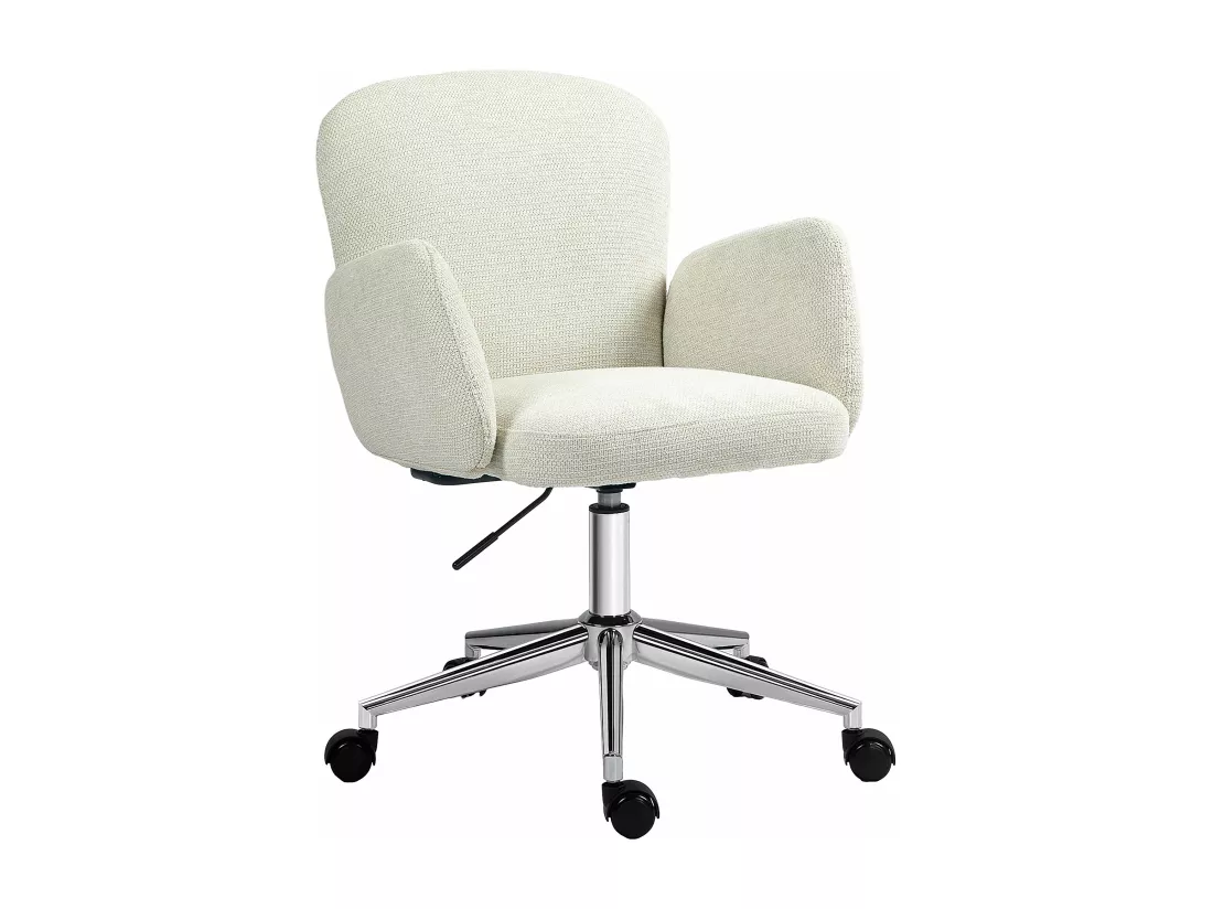 Chaise de bureau design ergonomique réglable pivotante piètement chromé aspect lin écru