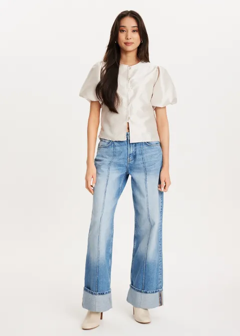 Top met pofmouwen off-white (ECRU)