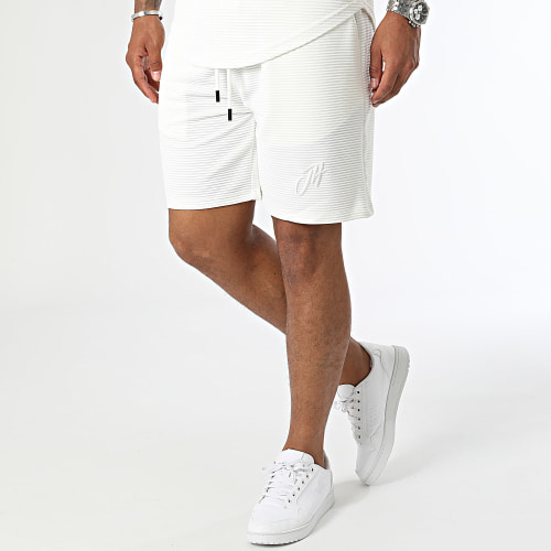Ensemble Tee Shirt Capuche Et Short Jogging Blanc