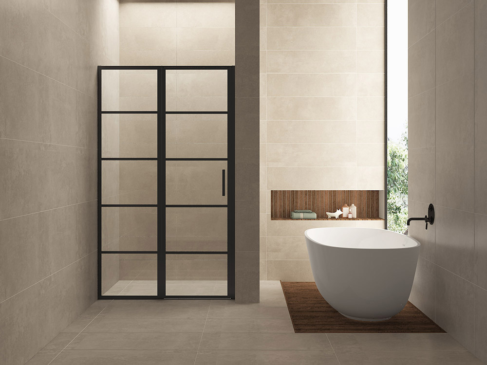 Mueller Skyline nisdeur met vaste wand 90x200 mat zwart anti-kalk