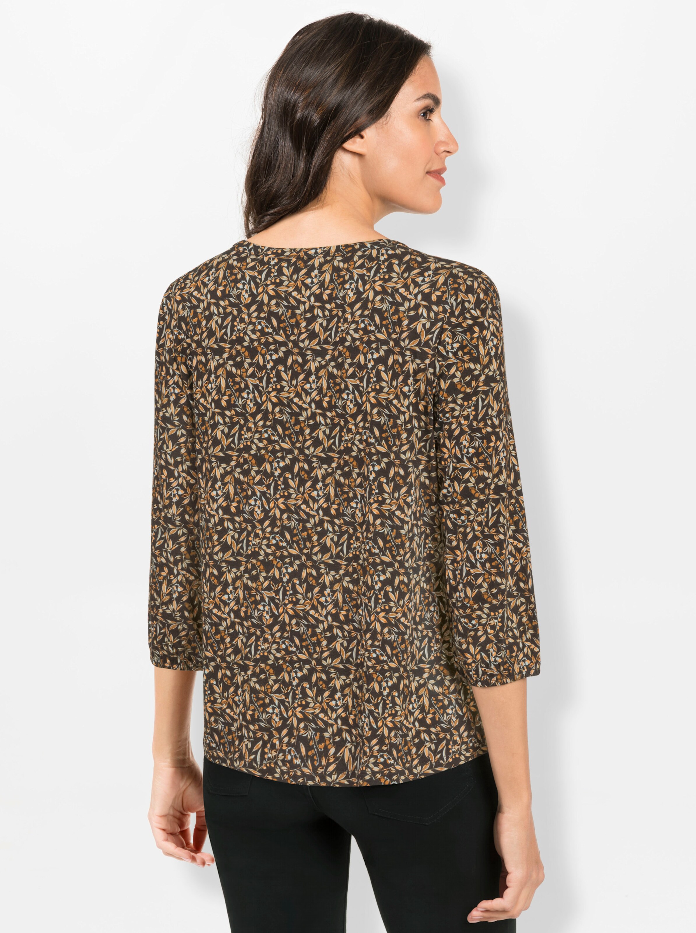 Print-Shirt in graphit-ocker-bedruckt