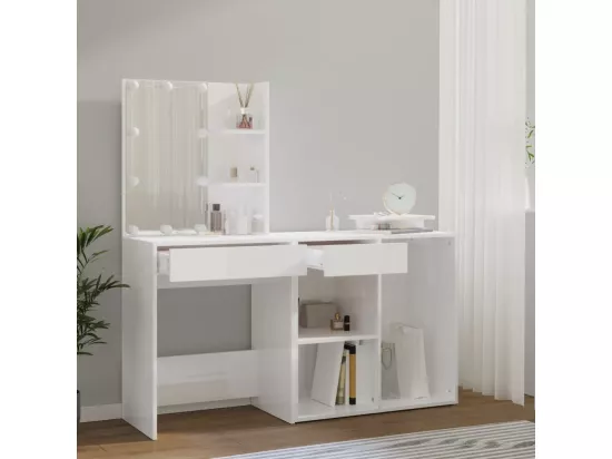 Coiffeuse à LED avec armoire Blanc Bois d'ingénierie