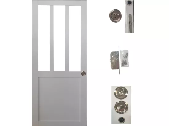 Porte Coulissante Atelier Blanc H204 X L93 + Serrure à Condamnation Gd Menuiseries