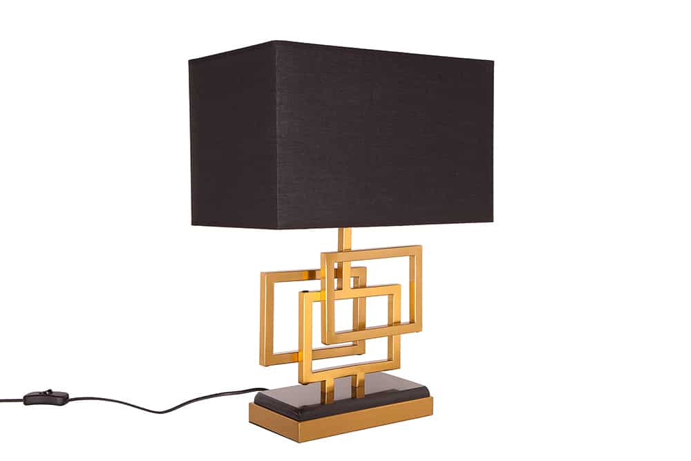 Moderne Tischleuchte ATLANTIS 56cm gold Stoffschirm schwarz Marmor Lampe
