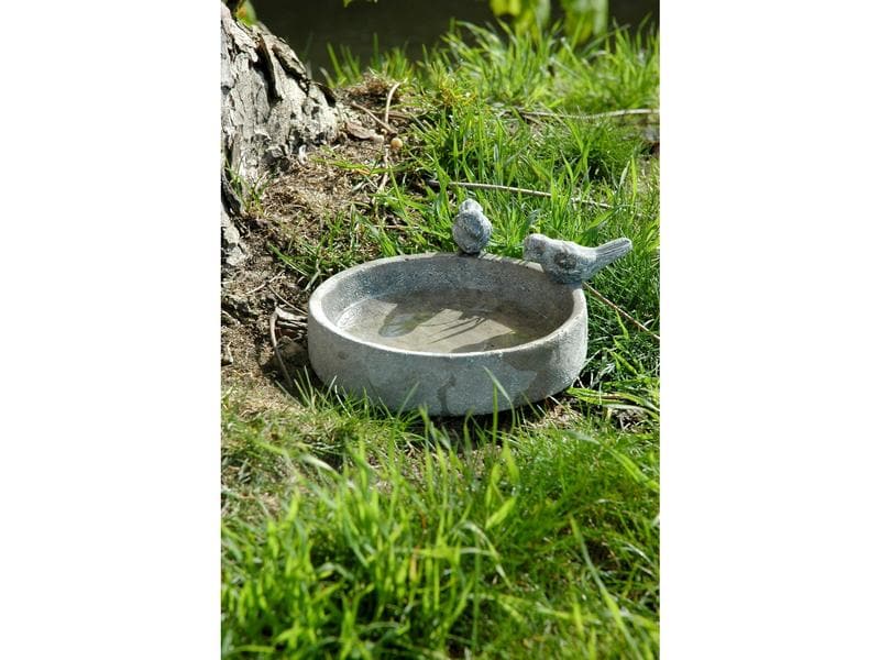 dobar Vogeltränke Pool-Oase, 18 x 18 x 4.5 cm, Zement Vogelbad mit Deko-Vögeln