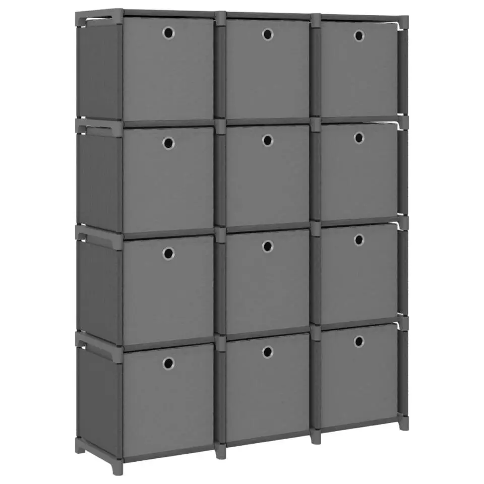 vidaXL - Kast met 12 vakken en grijs stof boxen - Grijs - 103x30x141 cm