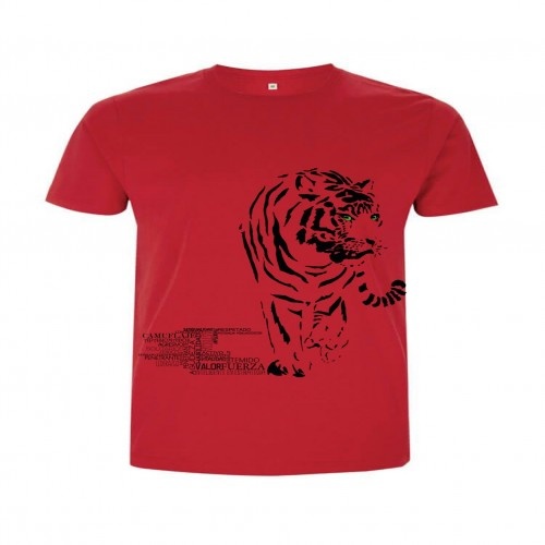 Camiseta masculina de algodão de manga curta com estampa de totem animal, tigre vermelho.